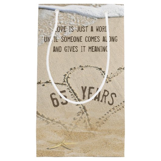 Petit Sac Cadeau 65e anniversaire Plage Coeurs et Starfish (Devant)