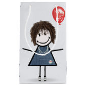 Petit Sac Cadeau 65e Anniversaire Stick Figure Girl avec ballon (Devant)
