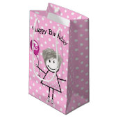 Petit Sac Cadeau 65e Anniversaire Stick Girl avec ballon rose (Devant Angle)