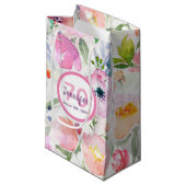 Petit Sac Cadeau 70e anniversaire fleurs roses pastel bohème (Devant Angle)
