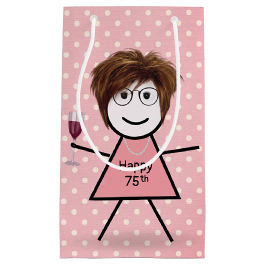 Petit Sac Cadeau 75e Anniversaire Stick Girl sur Pois (Devant)