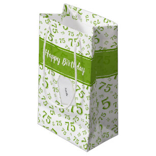 Petit Sac Cadeau 75e Joyeux anniversaire Motif vert/blanc