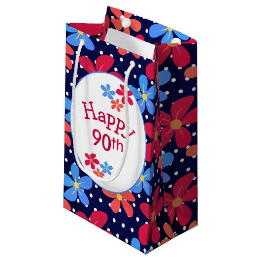 Petit Sac Cadeau 90e anniversaire Daisies en Pois (Devant Angle)