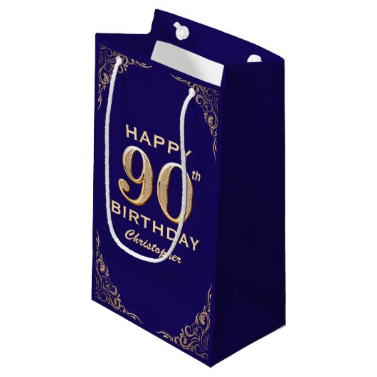 Petit Sac Cadeau 90e anniversaire de la Parties scintillant marine (Devant Angle)
