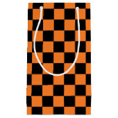 Petit Sac Cadeau à damiers orange et noir (Devant)