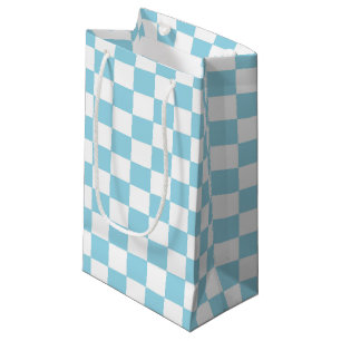 Petit Sac Cadeau À damiers Pastel Bleu et Blanc