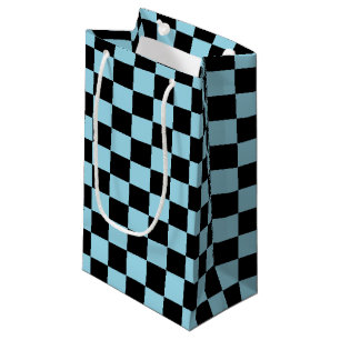 Petit Sac Cadeau à damiers Pastel bleu et noir