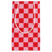 Petit Sac Cadeau à damiers rose et rouge (Devant)