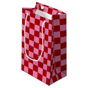 Petit Sac Cadeau à damiers rouge et rose chaud