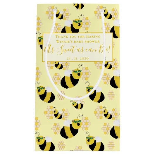 Petit Sac Cadeau Abeille Jaune Douce et Baby shower de peigne d'hon (Devant)