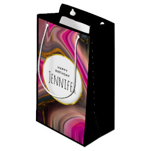 Petit Sac Cadeau Abstrait rose et noir avec perruques d'or