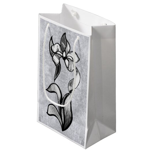 Petit Sac Cadeau Abstraites fleurs blanches blanches brillantes sur (Devant Angle)