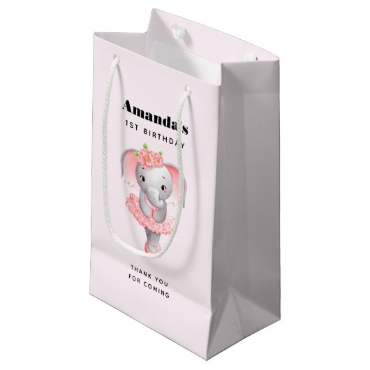 Petit Sac Cadeau Adorable Ballerina Elephant Anniversaire Merci (Devant Angle)