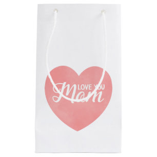 Petit Sac Cadeau Aimez-vous maman texte, le coeur rose du jour de l