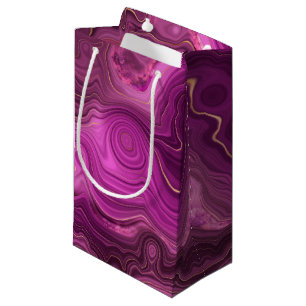 Petit Sac Cadeau Améthyste violette et agate abstraite dorée