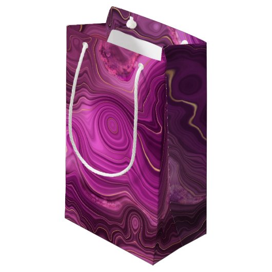 Petit Sac Cadeau Améthyste violette et agate abstraite dorée (Devant Angle)