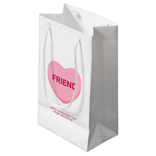 Petit Sac Cadeau Ami conversation rose blanc coeur Valentine's (Devant Angle)