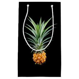 Petit Sac Cadeau Ananas avec une grande coiffure sur fond noir