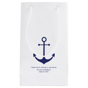 Petit Sac Cadeau Ancrage nautique bleu marine blanc personnalisé mi