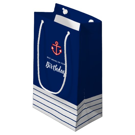 Petit Sac Cadeau Ancre blanche marine nautique (Devant Angle)