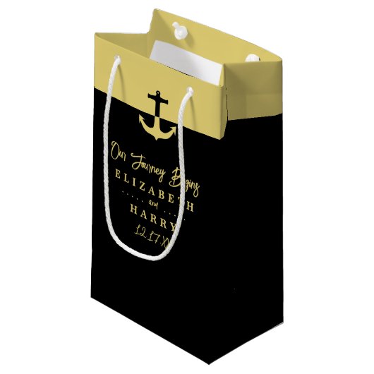 Petit Sac Cadeau Ancre nautique - Black Gold - Mariage plage (Devant Angle)