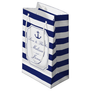 Petit Sac Cadeau Ancre nautique Bleu Mariage Merci