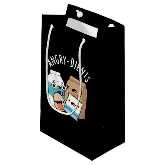 Petit Sac Cadeau Angry dients Funny Baking Pun Dark BG (Devant Angle)