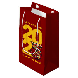 Petit Sac Cadeau Année rouge or du serpent 2025