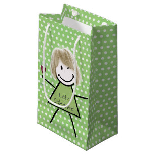 Petit Sac Cadeau Anniversaire Éclairage Fille à bâtons sur Pois