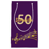 Petit Sac Cadeau Anniversaire fête violet or musique notes nom (Devant)