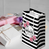 Petit Sac Cadeau Anniversaire noir rayures rose florales nom classi