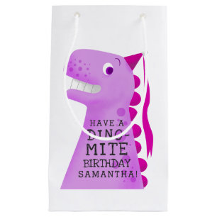 Petit Sac Cadeau Anniversaire personnalisé Cute Dinosaur rose