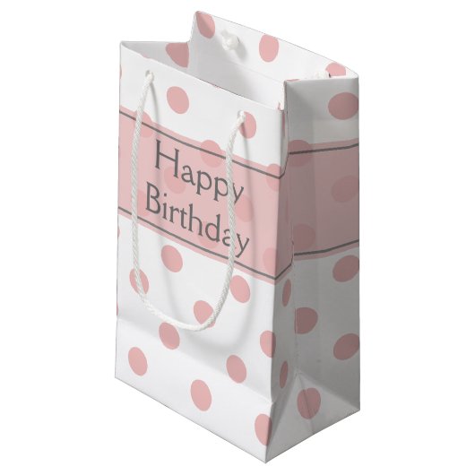 Petit Sac Cadeau Anniversaire Pois rose (Devant Angle)