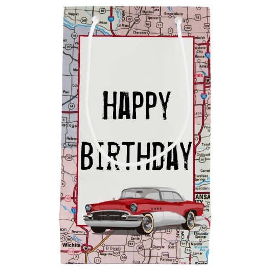 Petit Sac Cadeau Anniversaire Retro Buick On Map (Devant)