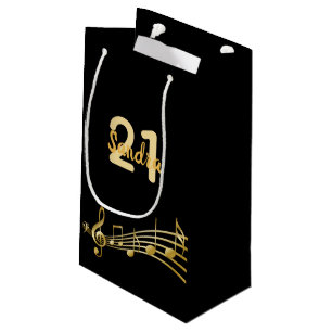 Petit Sac Cadeau Anniversaire soirée noir note de musique or monogr