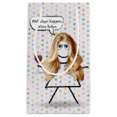 Petit Sac Cadeau Anniversaire Stick Girl avec vin (Devant)