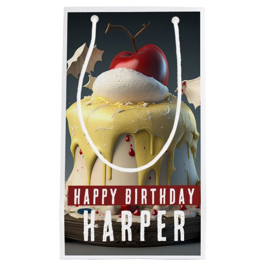 Petit Sac Cadeau Anniversaire sur le thème du blanc de neige (Devant)