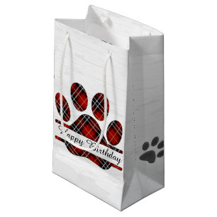 Petit Sac Cadeau Anniversaire Tartan Plaid Empreinte de patte