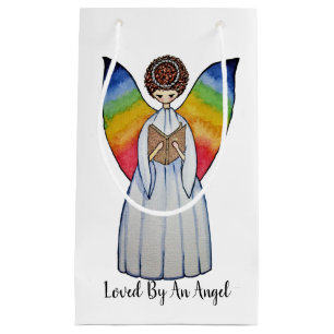 Petit Sac Cadeau Aquarelle Angel Avec Arcs-En-Ciel Lire Un Livre