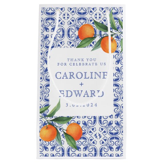 Petit Sac Cadeau Aquarelle bleu Mariage méditerranéen (Devant)