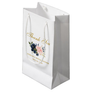 Petit Sac Cadeau Aquarelle bleu rose Floral Fête des mariées or