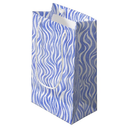 Petit Sac Cadeau Aquarelle bleue Zebra Print (Devant Angle)