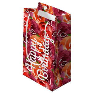 Petit Sac Cadeau Aquarelle brillante Floral Joyeux anniversaire