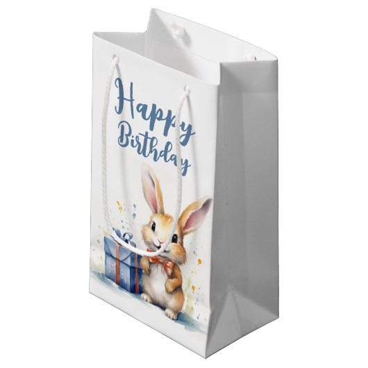 Petit Sac Cadeau Aquarelle Bunny d'anniversaire (Devant Angle)