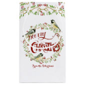 Petit Sac Cadeau Aquarelle Chickadee Birds Joyeux Noël Wreath (Dos)