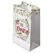 Petit Sac Cadeau Aquarelle Chickadee Birds Joyeux Noël Wreath (Devant Angle)