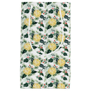 Petit Sac Cadeau Aquarelle Citron et Noël Motif Holly