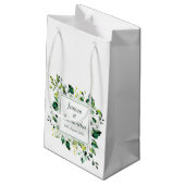 Petit Sac Cadeau Aquarelle Feuille verte et Fleur jaune | MARIAGE (Dos Angle)