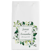 Petit Sac Cadeau Aquarelle Feuille verte et Fleur jaune | MARIAGE (Devant)