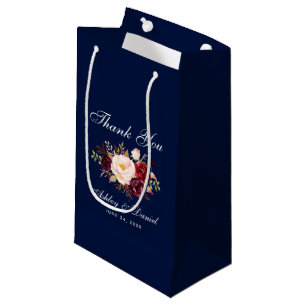 Petit Sac Cadeau Aquarelle Floral Bourgogne bleu Mariage Merci